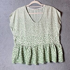 Haptics by Holly Harper Top Women XS Mint Fresh Short Sleeve Spots Oversized NEW